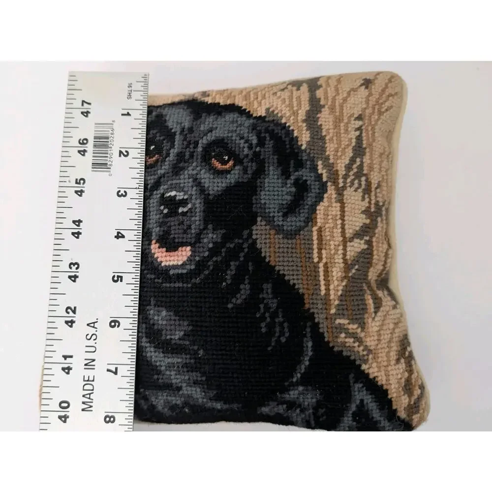 Vintage Black Labrador Needlepoint Pillow